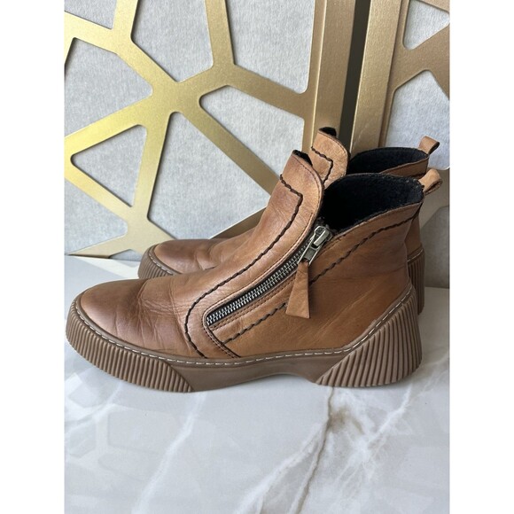 SPRING STEP KELKO Zip Flat Ankle BOOTS Bootie Leather Tan Sz 41 Us 9.5 10 - Picture 6 of 14